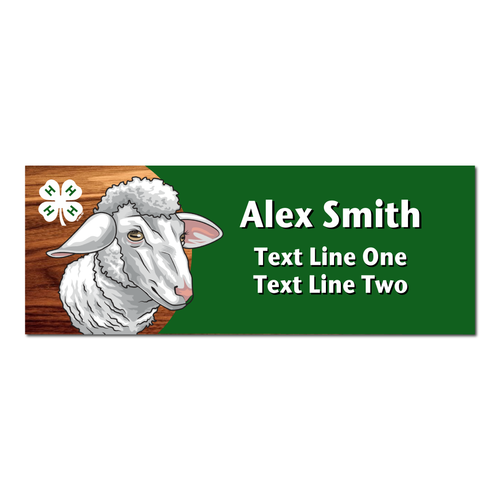 4-H Name Tag - Sheep on Green Background (Cherry Wood)