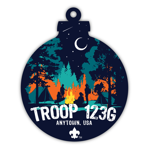Scouts BSA Christmas Ornament - Campground Scene (FRONT)