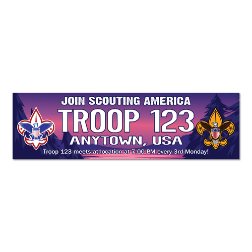 Girl Troop Recruitment Night Banner with Scouting America Logo  (28" Tall x 96" wide Banner)