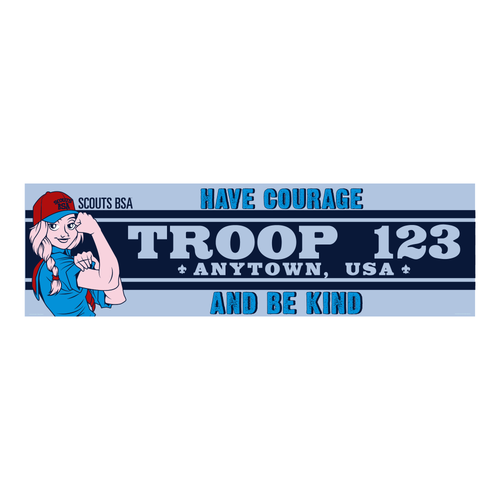 Girl Troop Banner - Scout The Riveter with Scouting America Logo (28" Tall x 96" wide Banner)