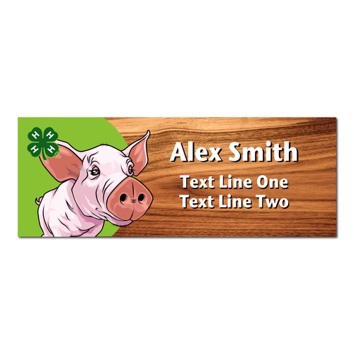 4-H Name Tag - Pig on Green Background (Cherry Wood)