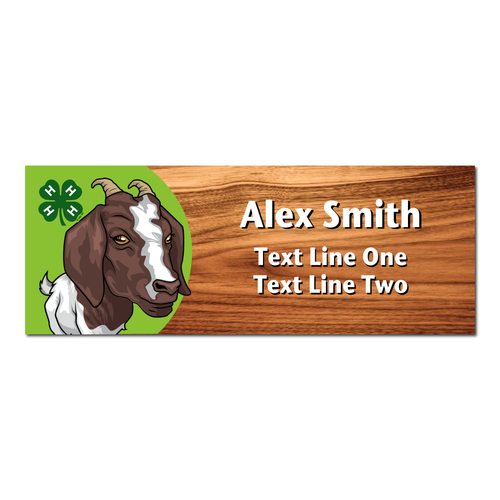 4-H Name Tag - Goat on Green Background (Cherry Wood)