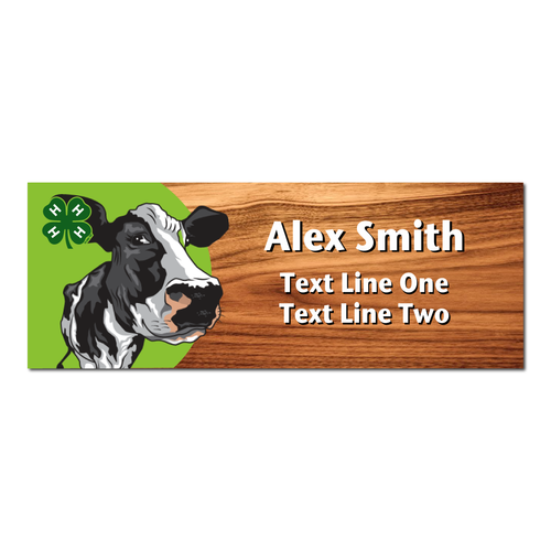 4-H Name Tag - Cow on Green (Cherry Wood)