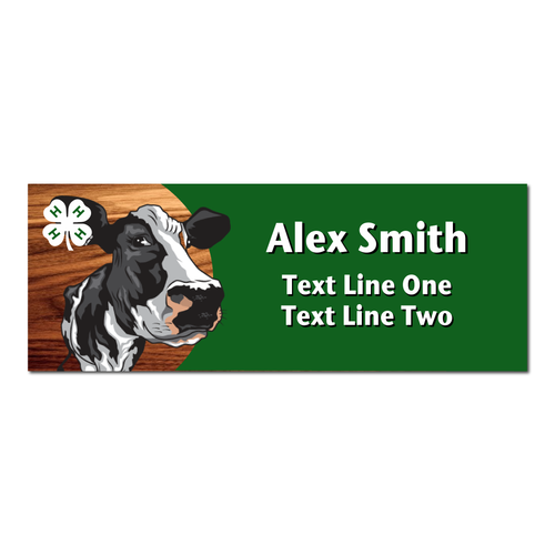 4-H Name Tag - Cow with Green Background (Cherry Wood)