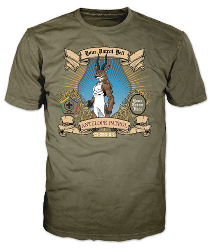 Wood Badge Shirt with Wood Badge Antelope Critter and Wood Badge Logo 