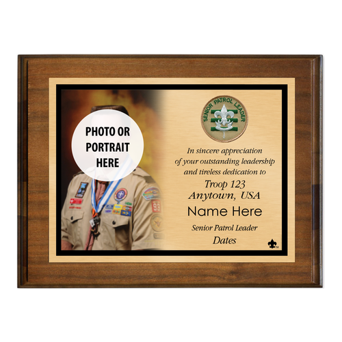 Senior Patrol Leader Appreciation Plaque with Senior Patrol Leader Emblem  - Walnut