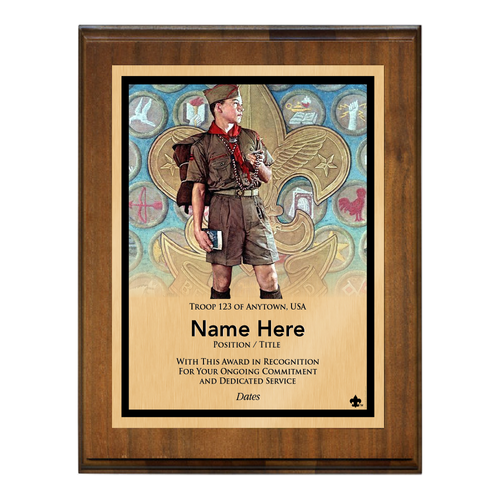 Rockwell "Tomorrow's Leader" Painting Scout  Appreciation Plaque - Walnut