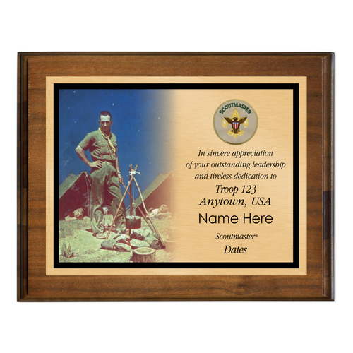 Rockwell "The Scoutmaster" Painting Scoutmaster Appreciation Plaque - Walnut