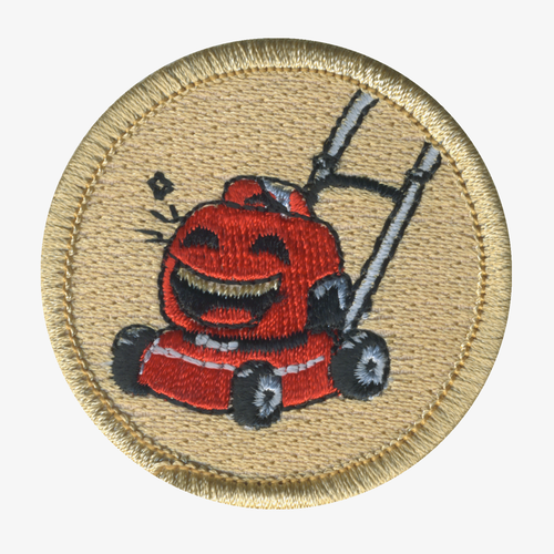 Laughing Lawn Mower Patrol Patch - embroidered 2 in round