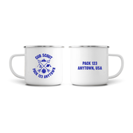 Cub Scout Campfire Mug - Pack Info with Adventure Icons - both sides
