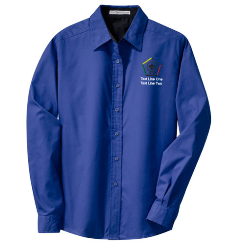 Ladies Long Sleeve Easy Care Shirt with Embroidered Wood Badge