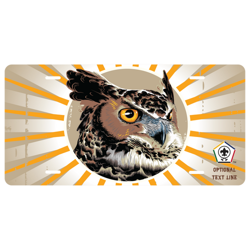 Wood Badge Realistic Owl Sunburst License Plate