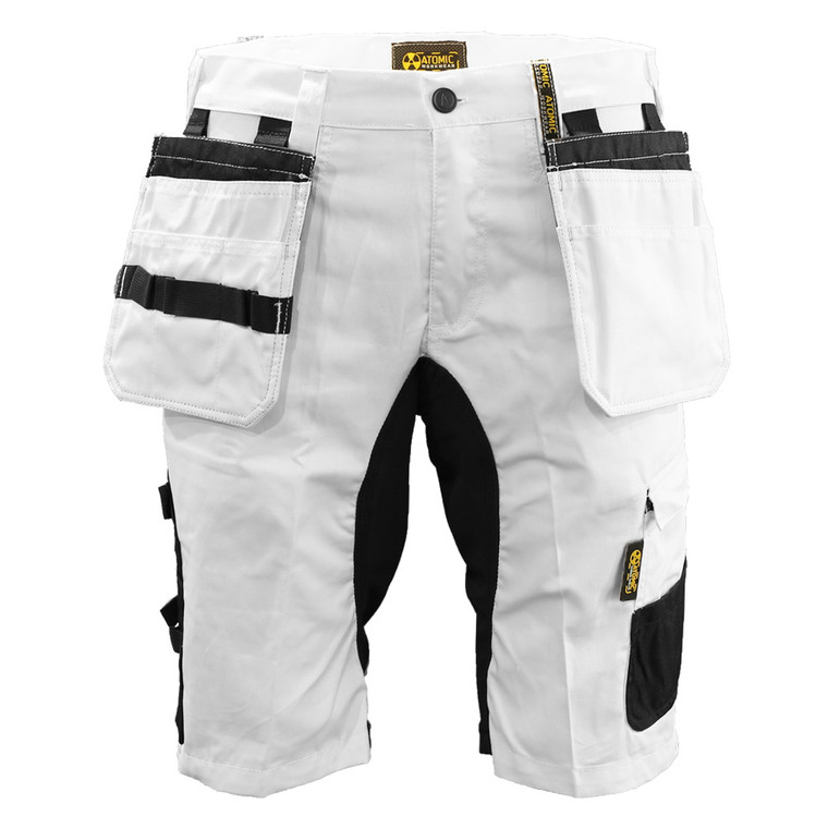 Front view of the stretch painters shorts with holster pockets attached.