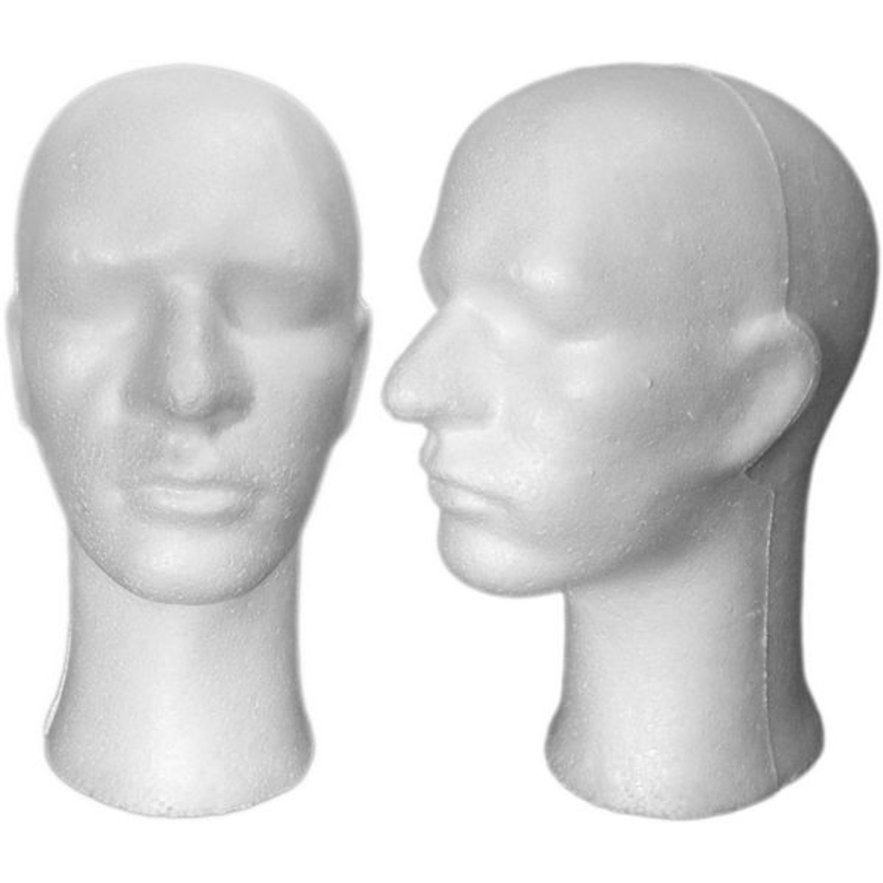 4 White Male Styrofoam Mannequin Head with Long Neck MM-256 - Mannequin Mode