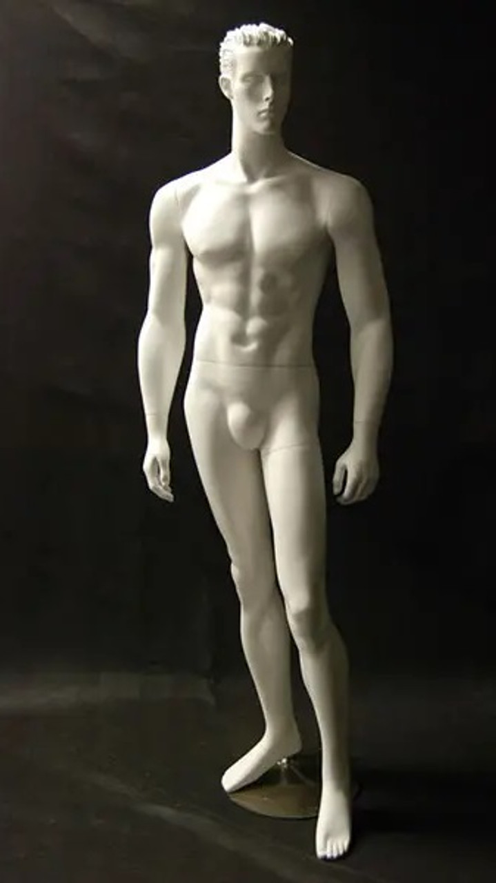 Male Mannequin Head with Round Shoulder: White