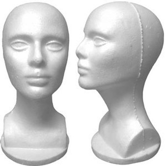 Display Heads: Female Styrofoam Head - 11 1/2 Inch High (Case)