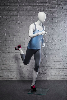 Pam, Fiberglass Athletic Abstract Egg Head Matte White Female Running Mannequin MM-PB4W02