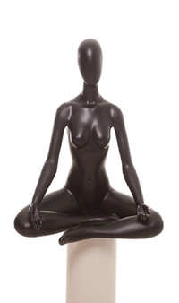 Denise, Matte Black Abstract Seated Yoga Egg Head Female Mannequin MM-YOGA1BKSP