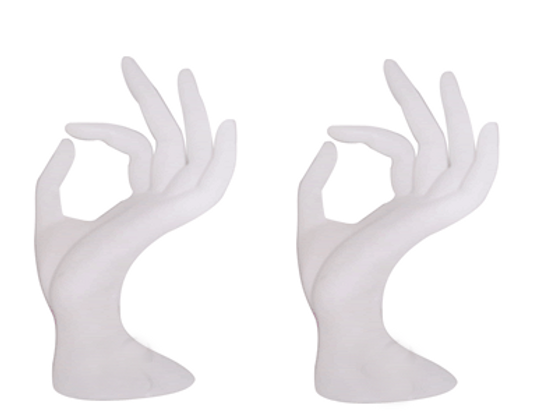 2 White Fiberglass Display Hands 7" Tall MM-JW-A5WH 