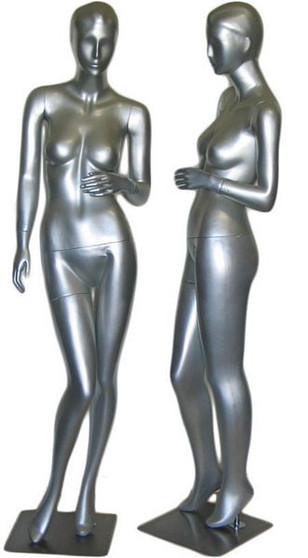 Tia, Silver Abstract Female Mannequin with face features MM-027SIL 