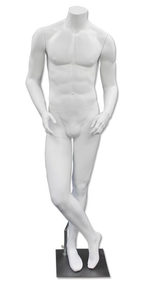 JD 2, High-End Fiberglass Headless Male Mannequin Matte White MM-HM85W