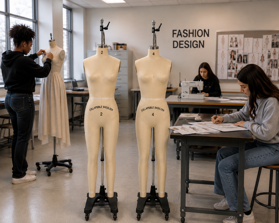 Female Full Body Professional Dress Form with Collapsible Shoulders — Sizes 2 & 4