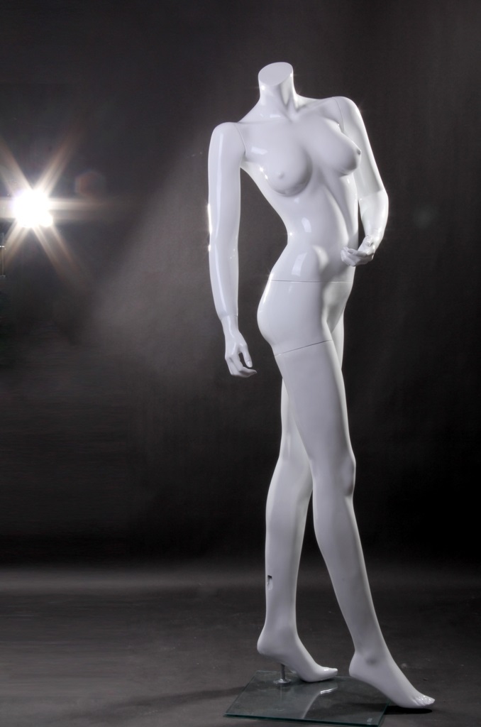 W05 Glossy white plus size female mannequin with metal base