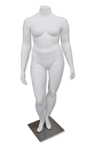 W05 Glossy white plus size female mannequin with metal base