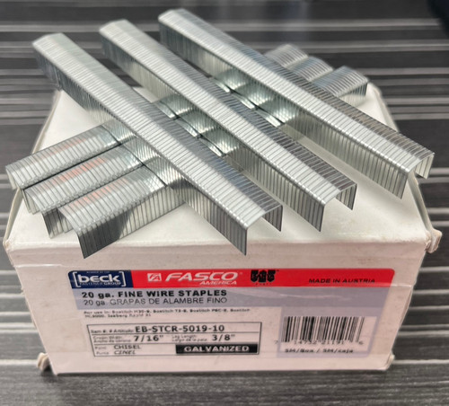 Beck Fasco Galvanized Staples for Bostitch and other Tackers | 7/16" Crown | Box of 5000 EB-STCR-5019-xx