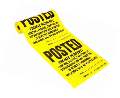 Presco Presco Roll of 200 Posted Private Property Signs - No Hunting, Fishing Signs YELLOW,200SIGNS