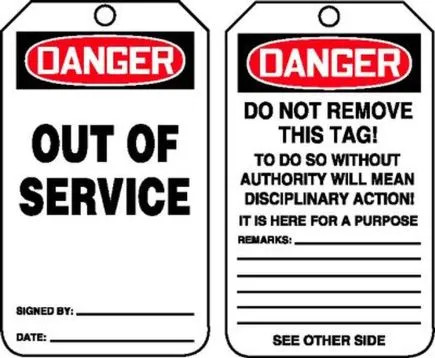 AccuForm OSHA Danger Safety Tag: Out Of Service | 25 Pk MDT158CTP