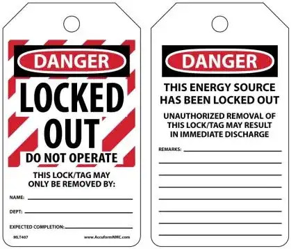AccuForm OSHA Danger Safety Tags: Locked Out - Do Not Operate | 5 pk MLT407LPM