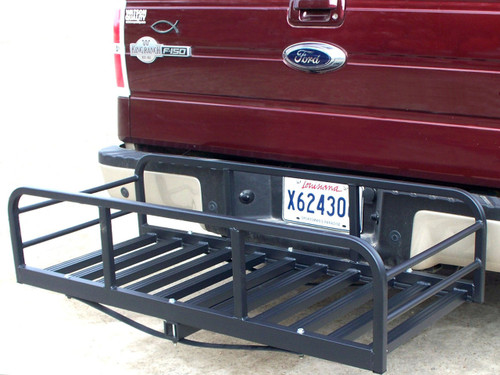 The Hitch-N-Ride Magnum is 50” wide, 22” front-to-back and has 12” sides. The Hitch-N-Ride Magnum is 50” wide, 22” front-to-back and has 12” sides.