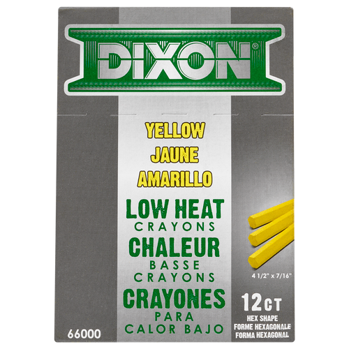 Dixon Low Temp/Low Heat Metal Marking Crayon | Hex 4-1/2" x 1/2" | Yellow | Box of 12