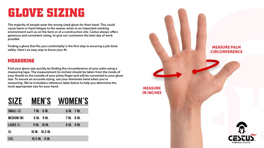 Cestus Deep Grip Impact Gloves 3026 Sizing Chart