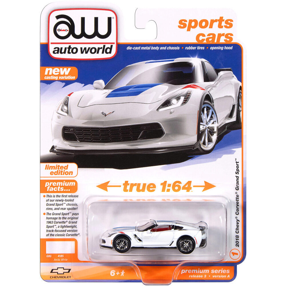 2018 Chevy Corvette Grand Sport - White w/Red Stripes 1:64 Scale