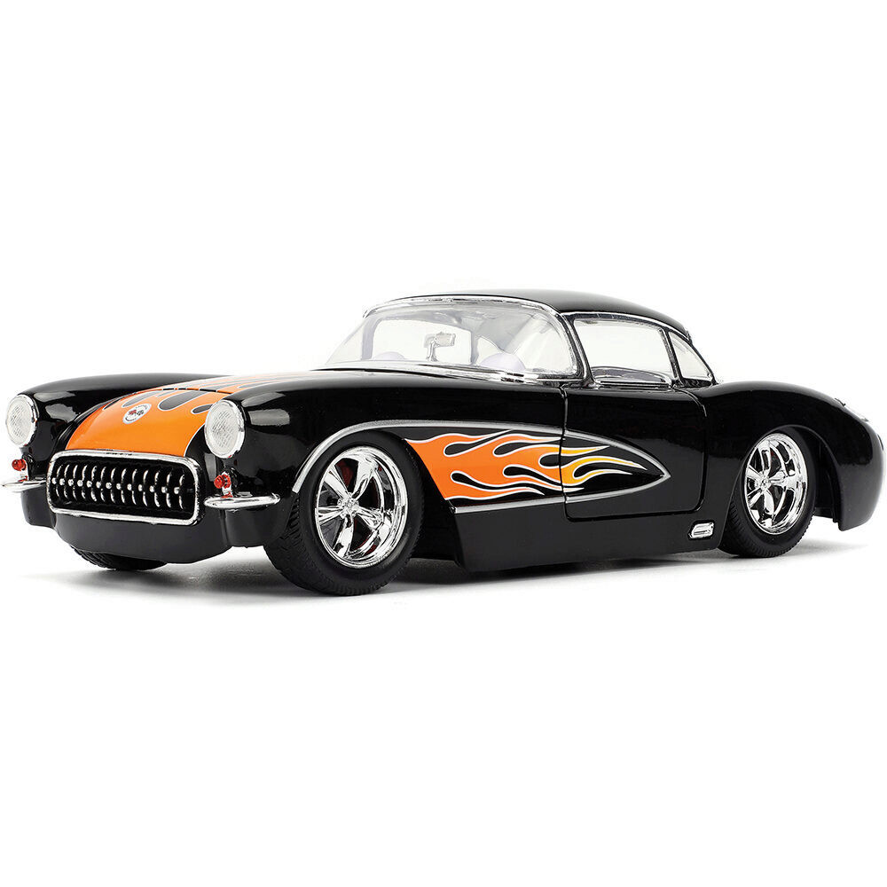 1957 Chevy Corvette - Black Flames 1:24 Scale | Collectable Diecast