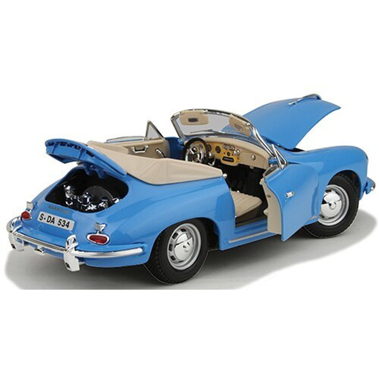1961 Porsche 356B Convertible Blue 1/18 Diecast Car Model by Bburago