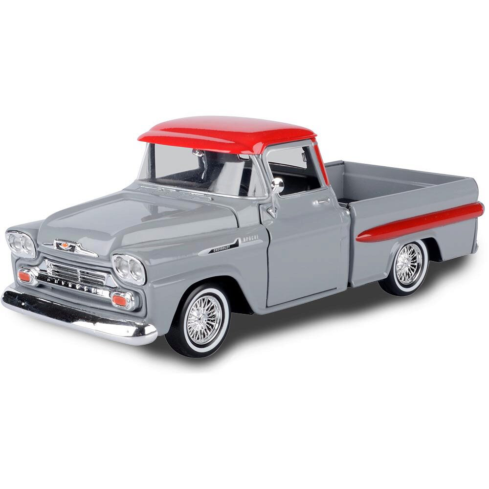 1958 Chevy Apache Fleetside Low Rider with Visor - Grey/Red 1:24