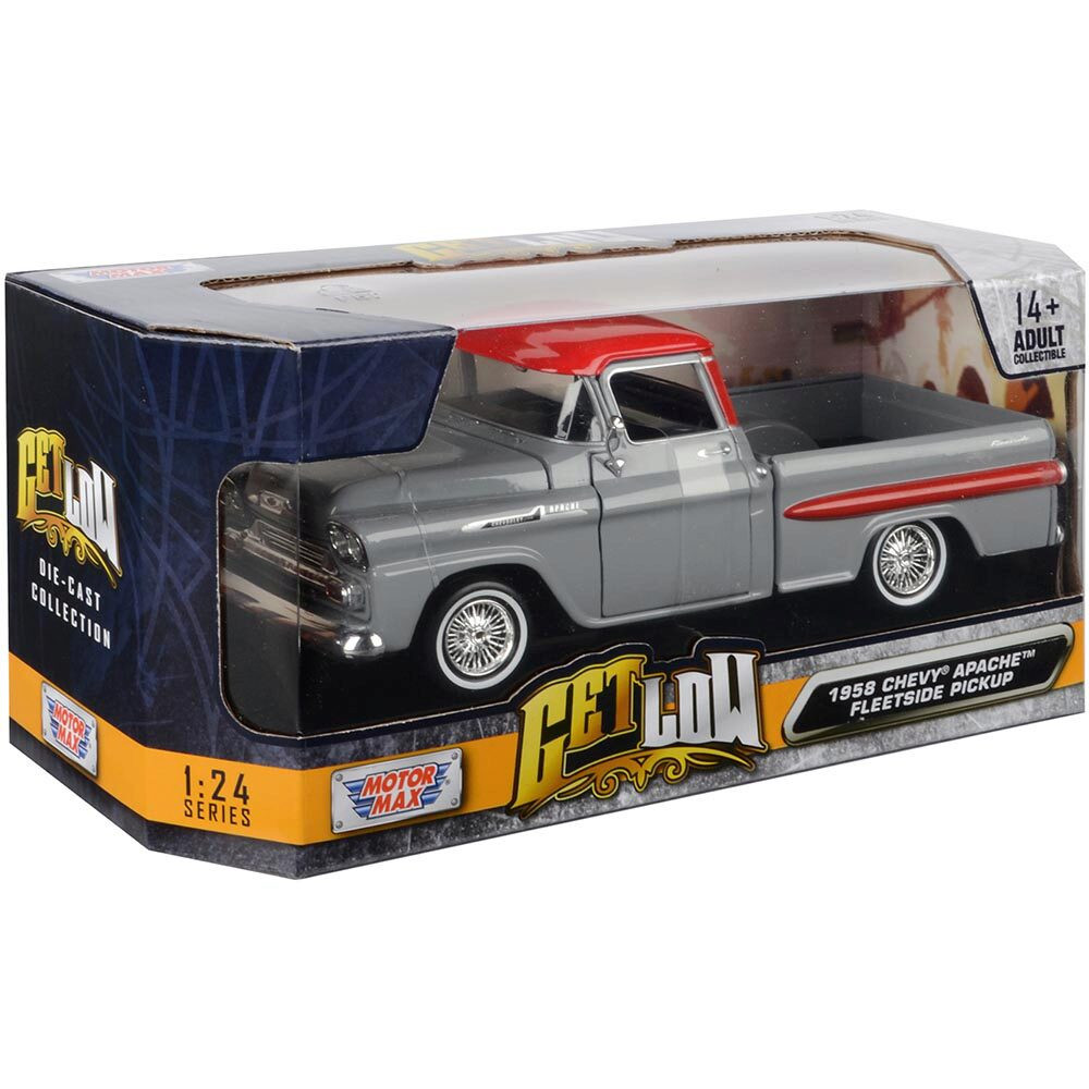 1958 Chevy Apache Fleetside Low Rider with Visor - Grey/Red 1:24