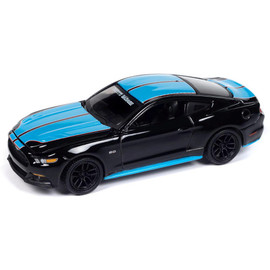 Petty's Garage 2015 Ford Mustang GT - Gloss Black Body Color w/Twin Blue Upper Stripes 1:64 Scale Main  