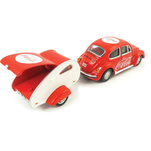 Motor City Classics Coca Cola 1/43 1966 VW Beetle with Camper Trailer - Red 1:43 Scale Alt Image 2