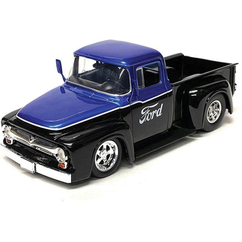 1956 Ford F-100 Custom FORD - Black with Blue Two-Tone - Just Trucks - MiJo Exclusives 1:24 Scale Main Image