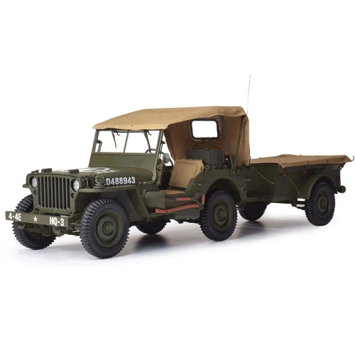 Willys MB Jeep & Trailer Large Scale Diecast Model Kit Main Image
