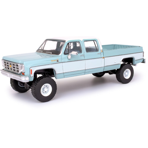 1978 Chevrolet Silverado K30 Crew Cab Fleetside Lifted - Light Blue and Frost White 1:64 Scale Main Image