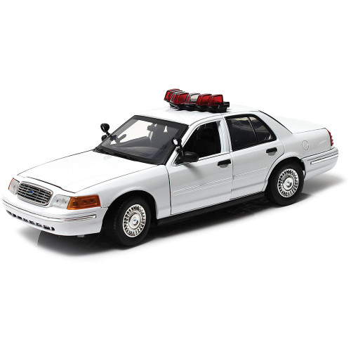 2001 Ford Crown Victoria White Police Car with Lights & Sound 1:18 Scale Alt Image 1