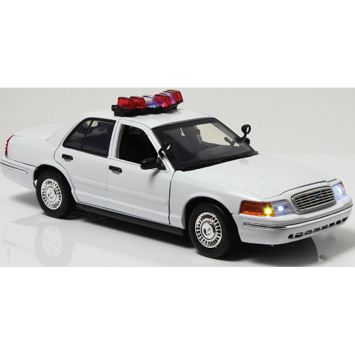 2001 Ford Crown Victoria White Police Car with Lights & Sound 1:18 Scale Alt Image 6