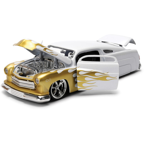 1951 Mercury - White w/Gold Flames 1:24 Scale Diecast Model by
