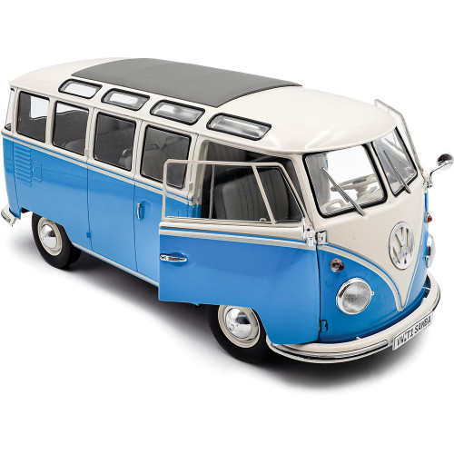 1962 Volkswagen T1 Samba - Blue/White 1:18 Scale Alt Image 1