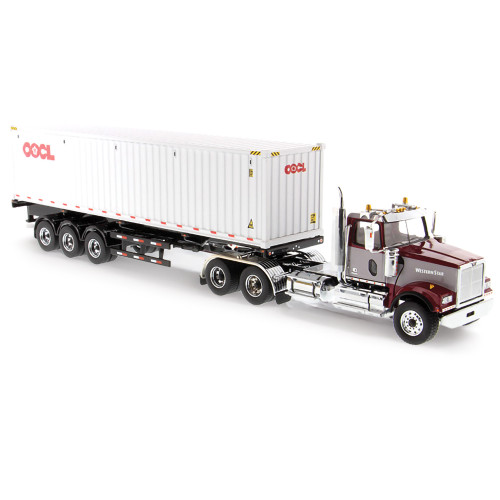 Western Star 4900 SFFA Day Cab with 40' Dry Goods Sea Container - Red& Gray - OOCL - White 1:50 Scale Alt Image 3